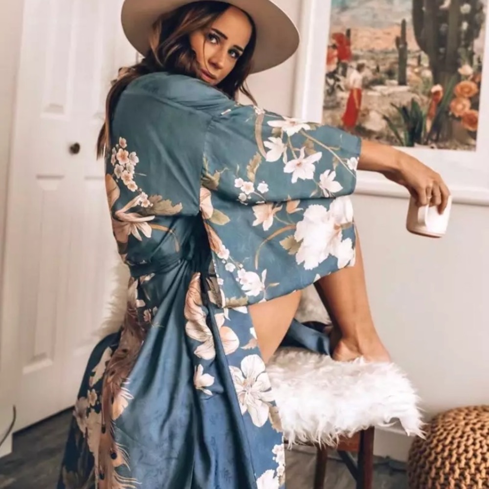 COPY - New! Blue Floral Duster Kimono
